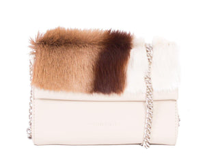Mini Springbok Handbag in Natural with a Stripe by Sherene Melinda Front Strap