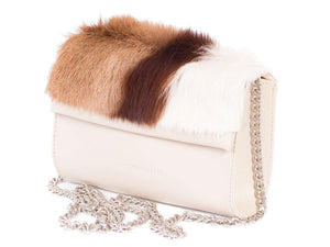 Mini Springbok Handbag in Natural with a Stripe by Sherene Melinda Side Angle Strap