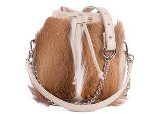 sherene melinda springbok hair-on-hide natural leather pouch bag stripe front strap