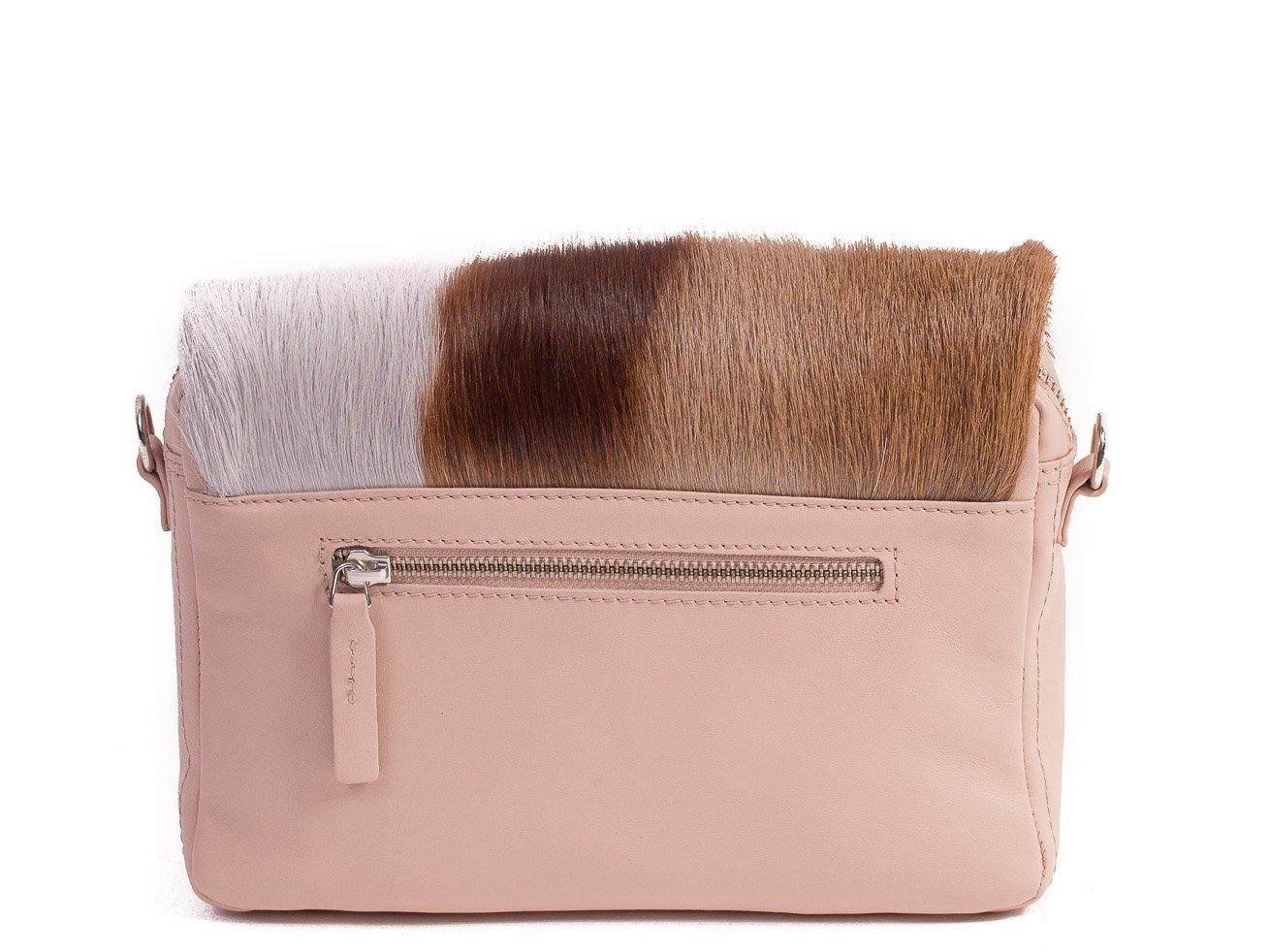 sherene melinda springbok hair-on-hide nude leather shoulder bag Stripe back