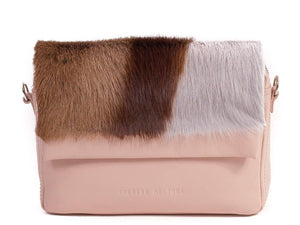 sherene melinda springbok hair-on-hide nude leather shoulder bag Stripe front