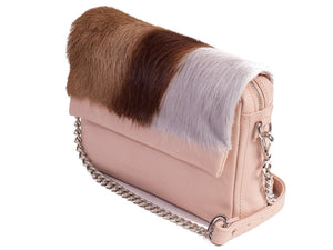 sherene melinda springbok hair-on-hide nude leather shoulder bag Stripe side angle strap