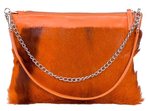 Multiway Springbok Handbag in Orange with a Stripe by Sherene Melinda Front Strap