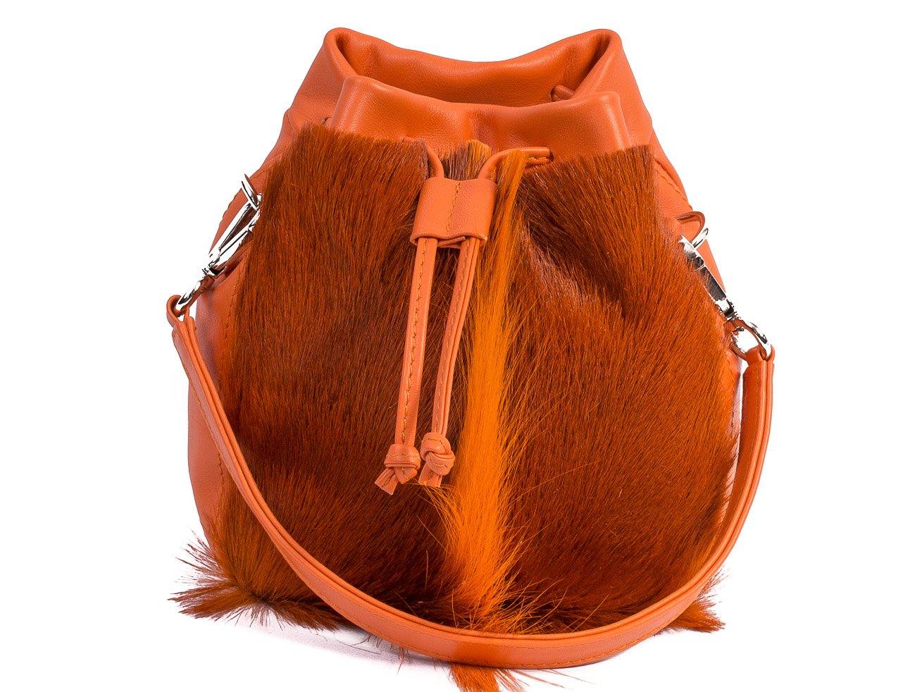 sherene melinda springbok hair-on-hide orange leather pouch bag Fan front