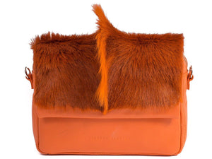 sherene melinda springbok hair-on-hide orange leather shoulder bag Fan front