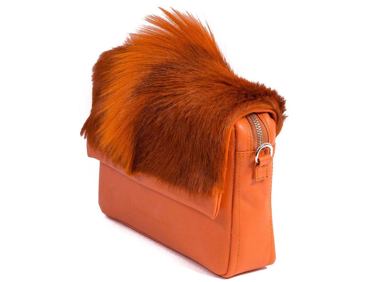 sherene melinda springbok hair-on-hide orange leather shoulder bag Fan side angle