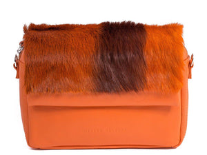 sherene melinda springbok hair-on-hide orange leather shoulder bag Stripe front