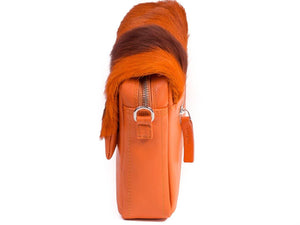 sherene melinda springbok hair-on-hide orange leather shoulder bag Stripe side