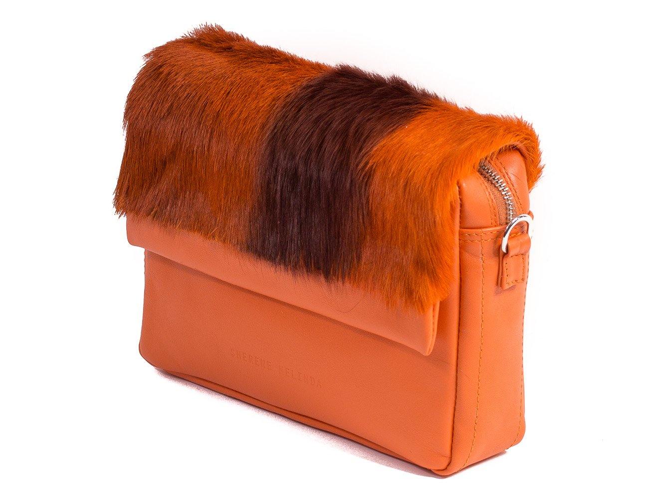 sherene melinda springbok hair-on-hide orange leather shoulder bag Stripe side angle