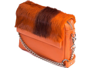 sherene melinda springbok hair-on-hide orange leather shoulder bag Stripe side angle strap