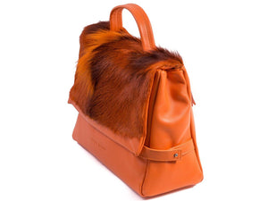 sherene melinda springbok hair-on-hide orange leather smith tote bag Fan side angle