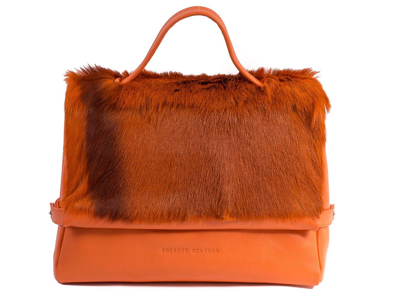 sherene melinda springbok hair-on-hide orange leather smith tote bag Stripe front