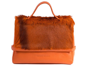 sherene melinda springbok hair-on-hide orange leather smith tote bag Stripe front