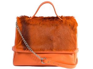 sherene melinda springbok hair-on-hide orange leather smith tote bag stripe front strap