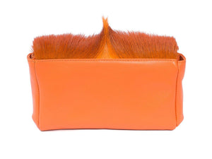 sherene melinda springbok hair-on-hide orange leather Sophy SS18 Clutch Bag Fan back