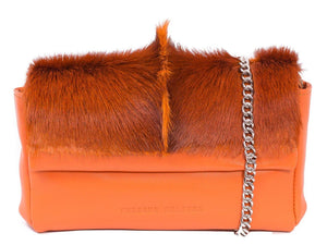 sherene melinda springbok hair-on-hide orange leather Sophy SS18 Clutch Bag Fan front strap