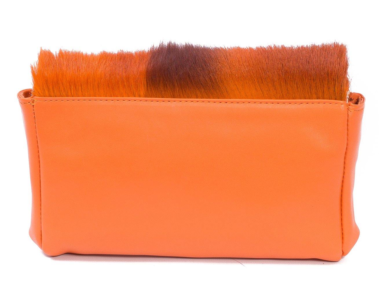 sherene melinda springbok hair-on-hide orange leather Sophy SS18 Clutch Bag Stripe back