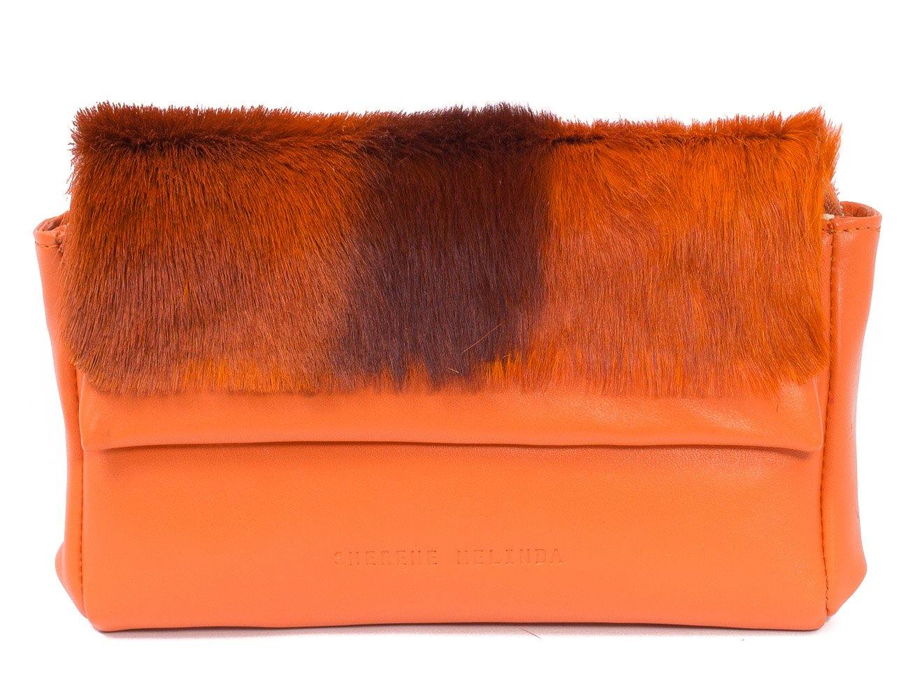 sherene melinda springbok hair-on-hide orange leather Sophy SS18 Clutch Bag stripe front strap