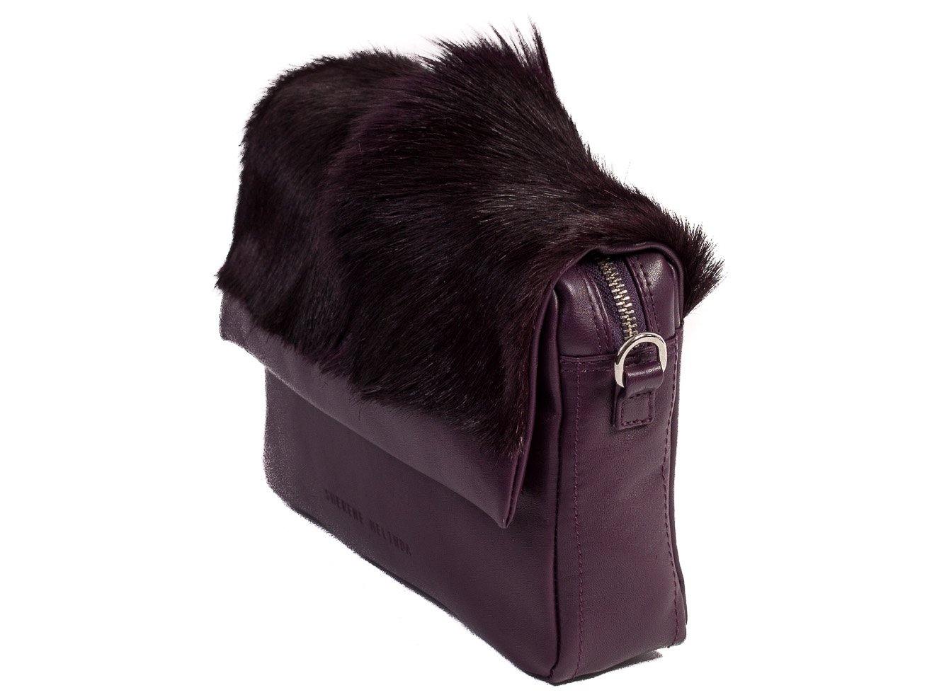 sherene melinda springbok hair-on-hide plum leather shoulder bag Fan side angle