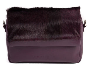 sherene melinda springbok hair-on-hide plum leather shoulder bag Stripe front