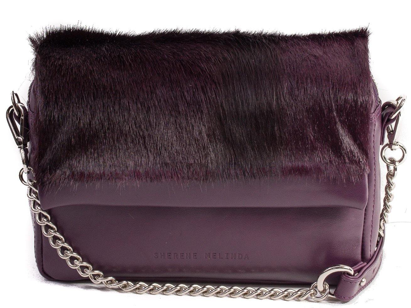 sherene melinda springbok hair-on-hide plum leather shoulder bag stripe front strap