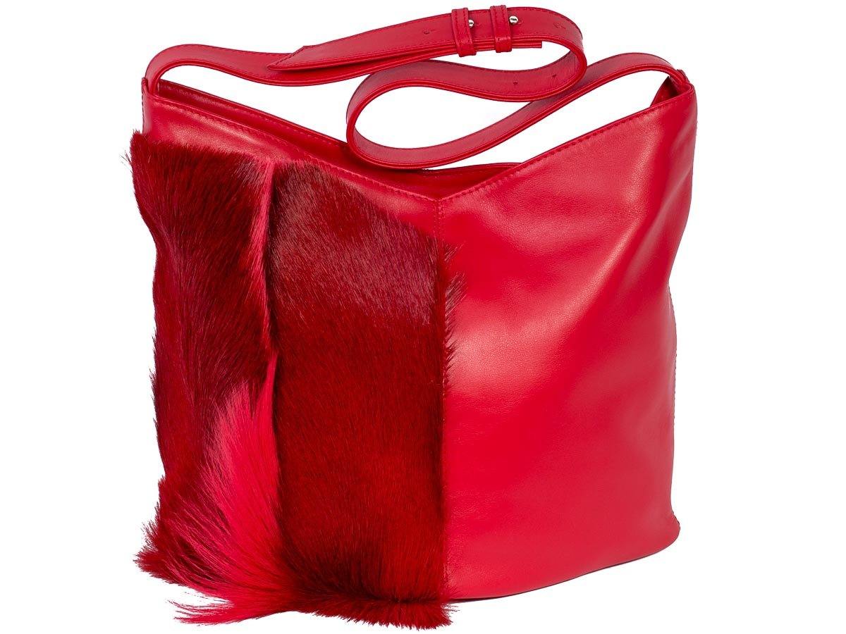 Hobo Springbok Handbag in Red with a Fan by Sherene Melinda Fan Front