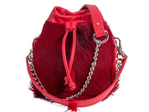 sherene melinda springbok hair-on-hide red leather pouch bag fan front strap