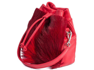 sherene melinda springbok hair-on-hide red leather pouch bag Fan side angle