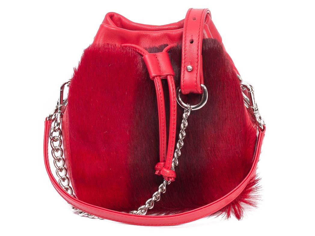 sherene melinda springbok hair-on-hide red leather pouch bag fan front strap