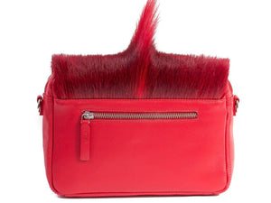 sherene melinda springbok hair-on-hide red leather shoulder bag Fan back