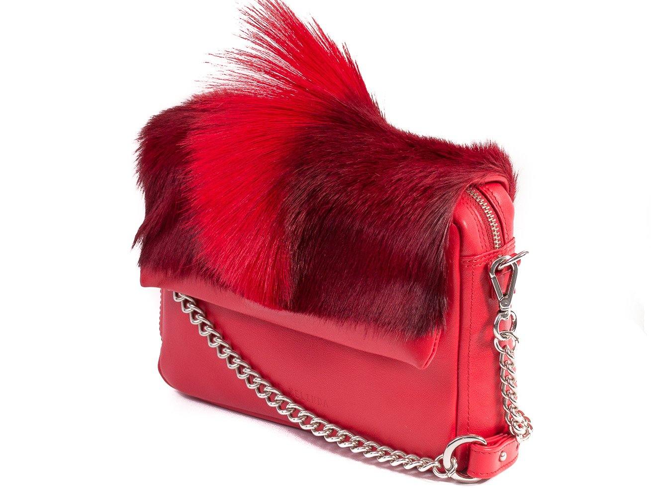 sherene melinda springbok hair-on-hide red leather shoulder bag Fan side angle strap