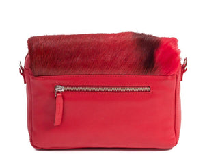 sherene melinda springbok hair-on-hide red leather shoulder bag Stripe back
