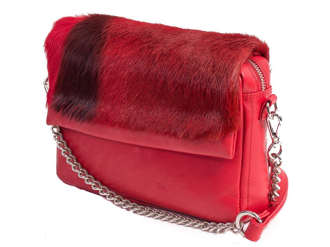 sherene melinda springbok hair-on-hide red leather shoulder bag Stripe side angle strap