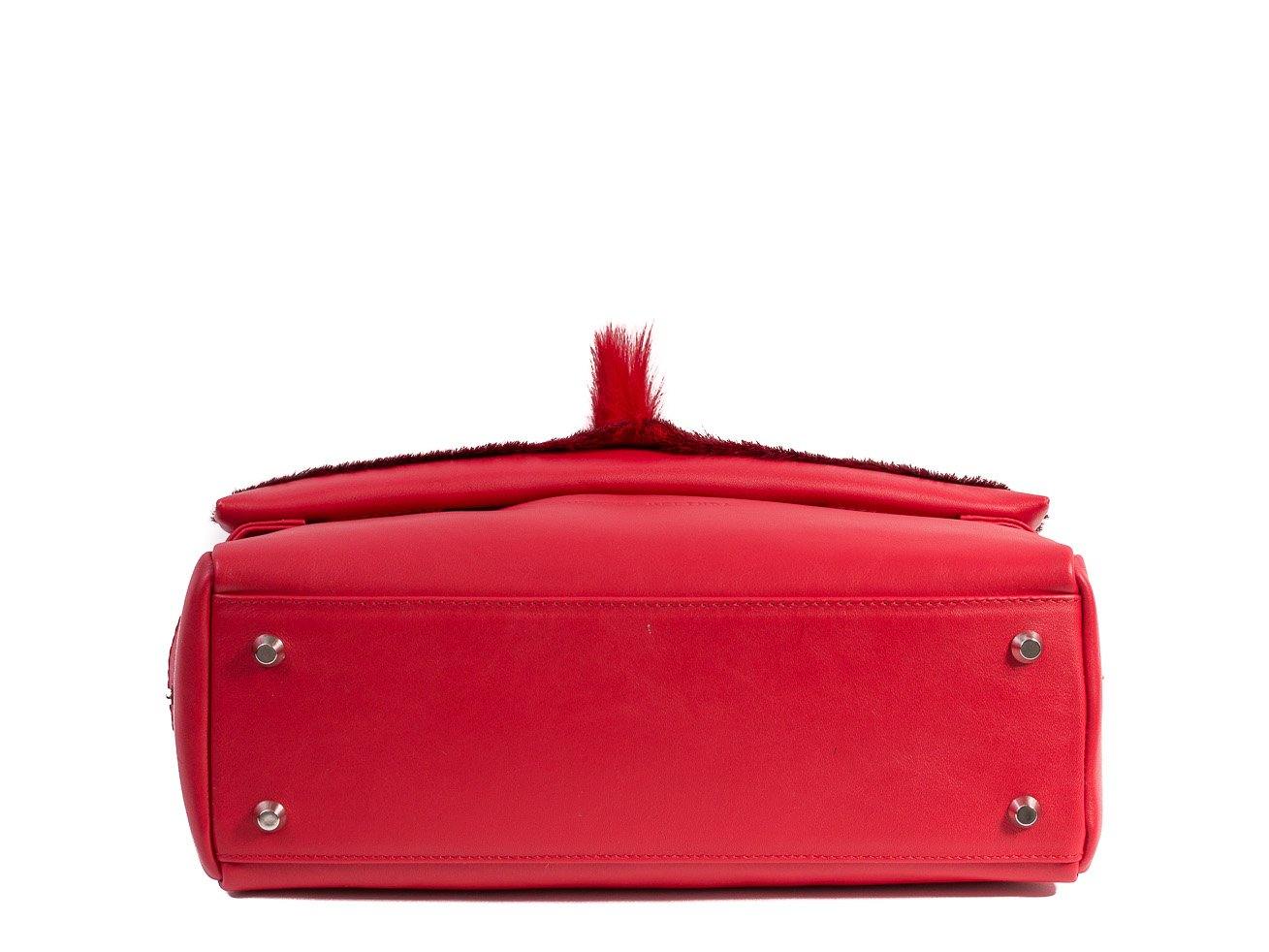sherene melinda springbok hair-on-hide red leather smith tote bag Fan bottom