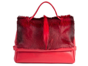 sherene melinda springbok hair-on-hide red leather smith tote bag Fan front