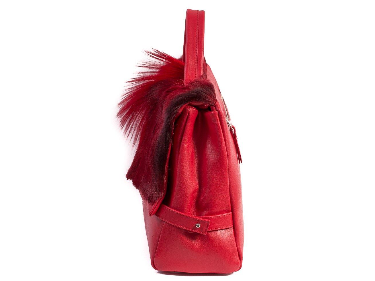 sherene melinda springbok hair-on-hide red leather smith tote bag Fan side