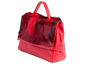 sherene melinda springbok hair-on-hide red leather smith tote bag Fan side angle