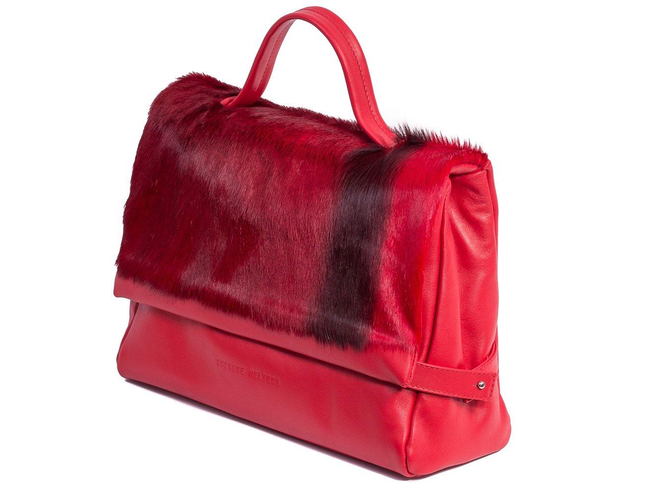 sherene melinda springbok hair-on-hide red leather smith tote bag Stripe side angle