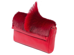 sherene melinda springbok hair-on-hide red leather Sophy SS18 Clutch Bag Fan side angle 