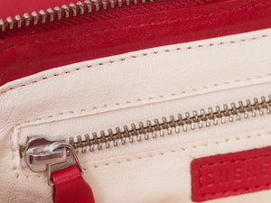 sherene melinda springbok hair-on-hide red leather Sophy SS18 Clutch Bag inside