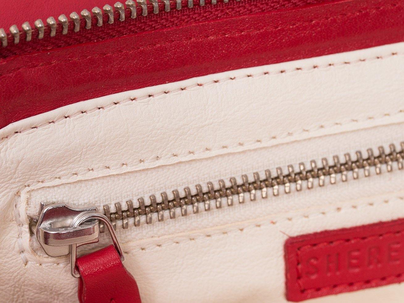 sherene melinda springbok hair-on-hide red leather Sophy SS18 Clutch Bag Stripe inside
