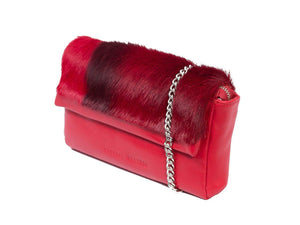 sherene melinda springbok hair-on-hide red leather Sophy SS18 Clutch Bag Stripe side angle strap