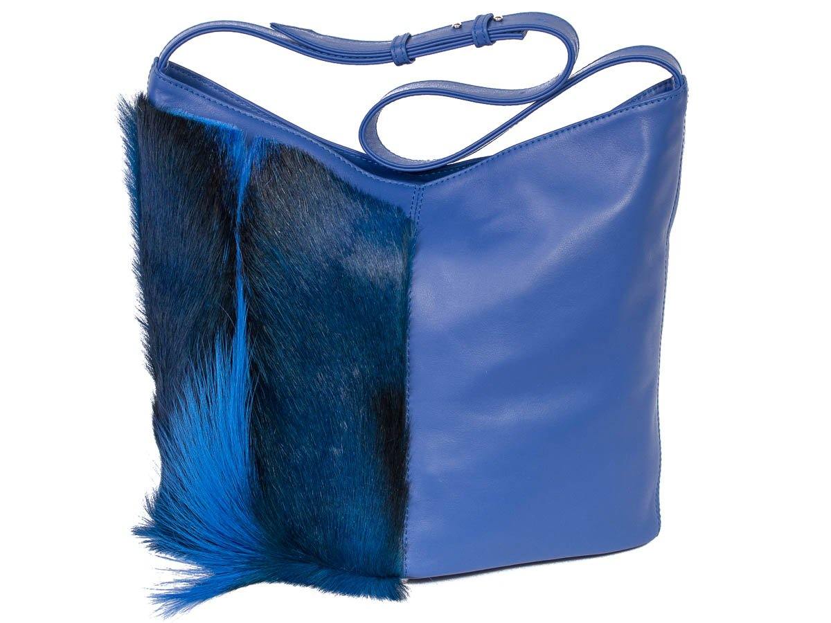 Hobo Springbok Handbag in Royal Blue with a Fan by Sherene Melinda Fan Front