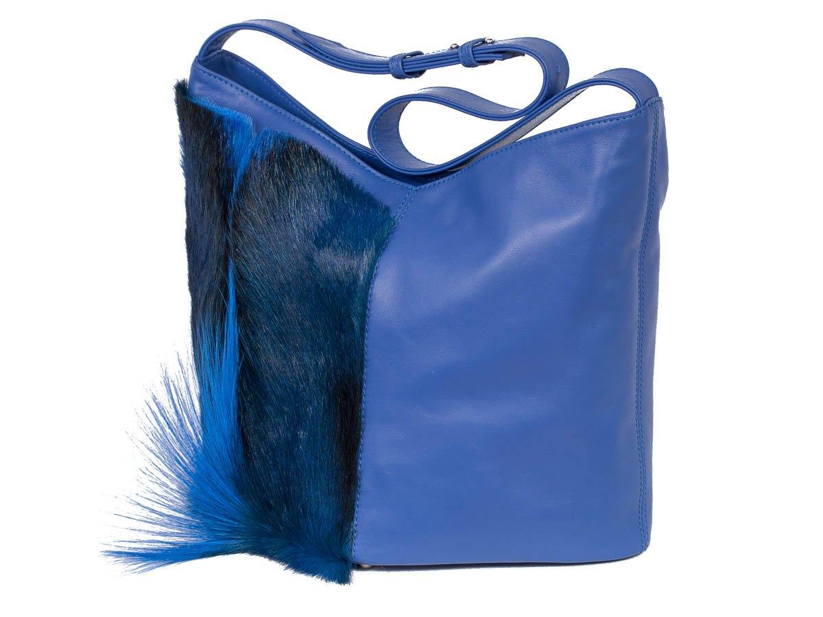 Hobo Springbok Handbag in Royal Blue with a Fan by Sherene Melinda Fan Front Right