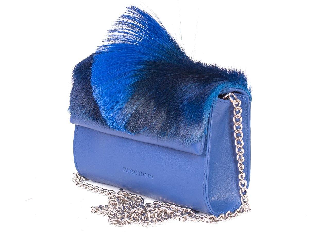 Mini Springbok Handbag in Royal Blue with a Fan by Sherene Melinda Side Angle Strap