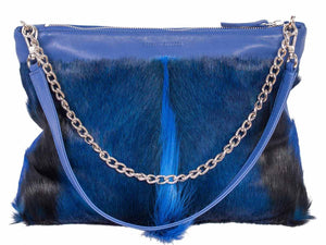 Multiway Springbok Handbag in Royal Blue with a Fan by Sherene Melinda Front Strap