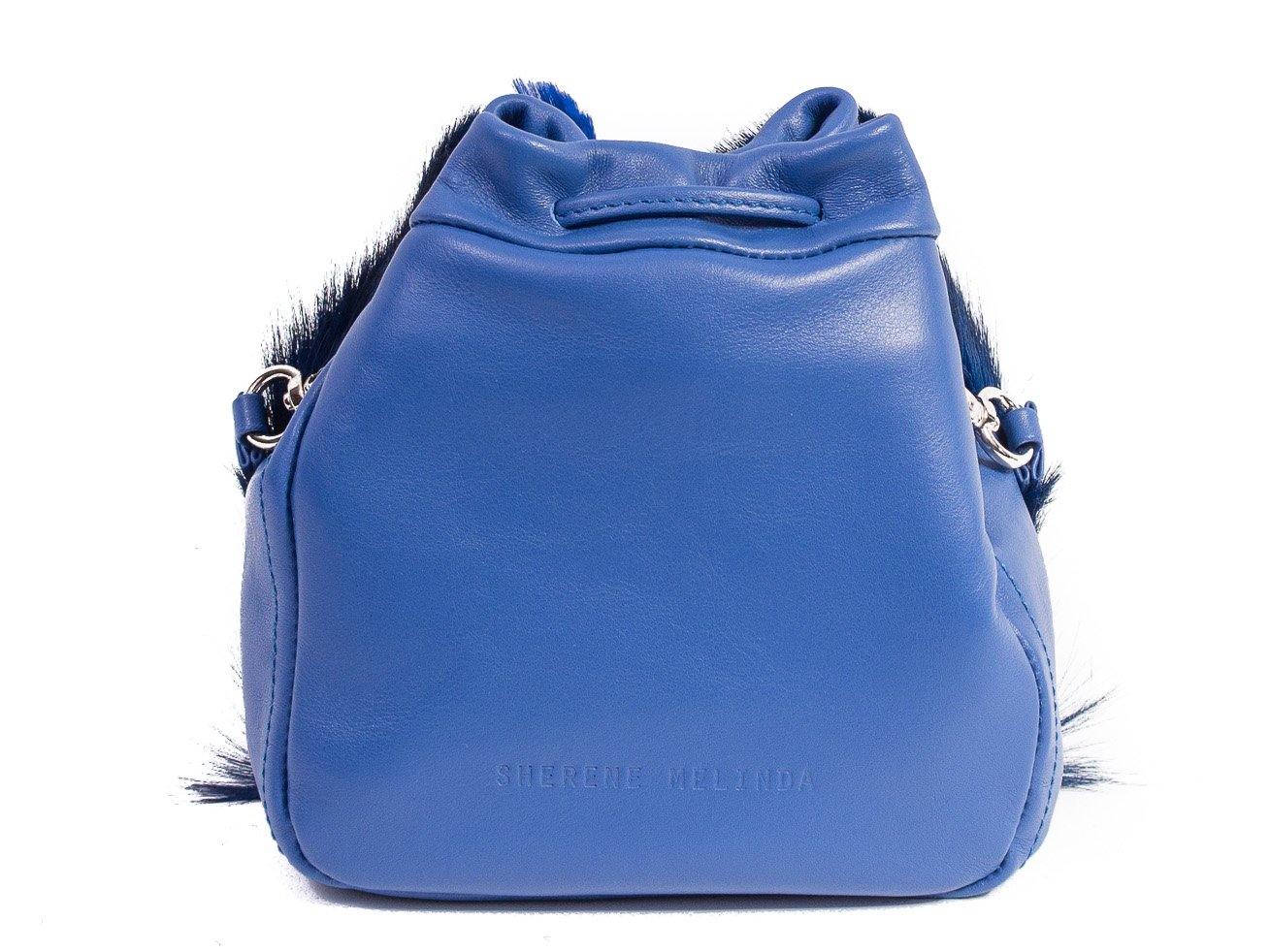 sherene melinda springbok hair-on-hide royal blue leather pouch bag fan front strap