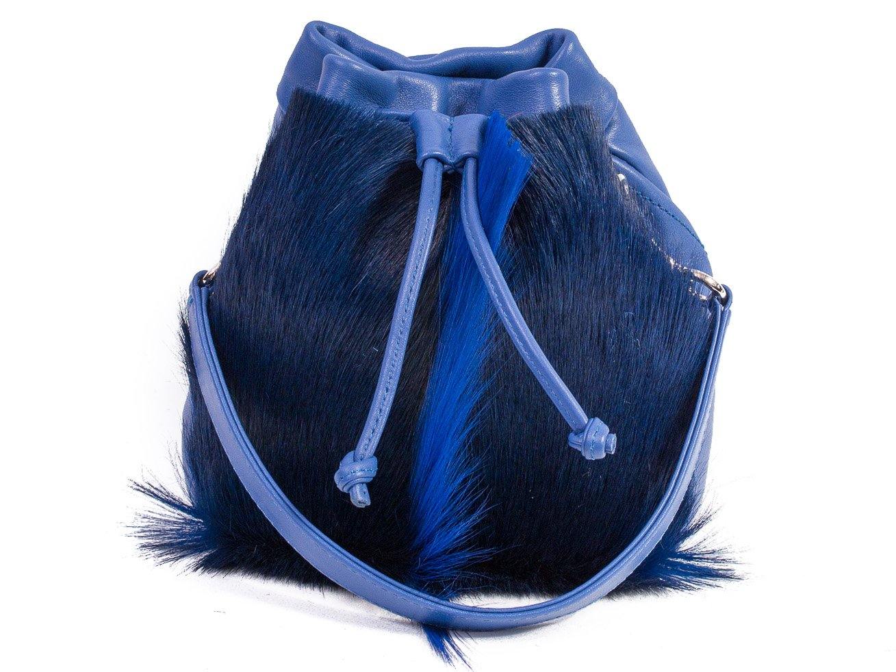 sherene melinda springbok hair-on-hide royal blue leather pouch bag Fan front