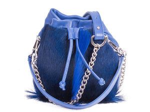 sherene melinda springbok hair-on-hide royal blue leather pouch bag fan front strap