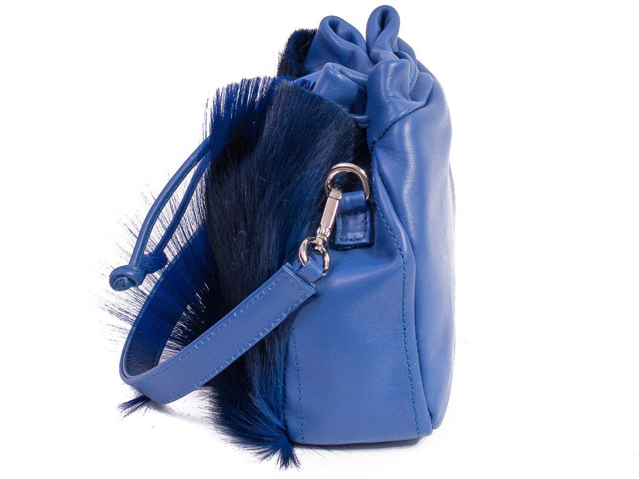 sherene melinda springbok hair-on-hide royal blue leather pouch bag Fan side